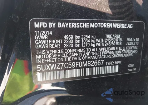 2015 BMW X3 Sdrive28I z USA, uszkodzony, nr VIN 5UXWZ7C59F0M82667